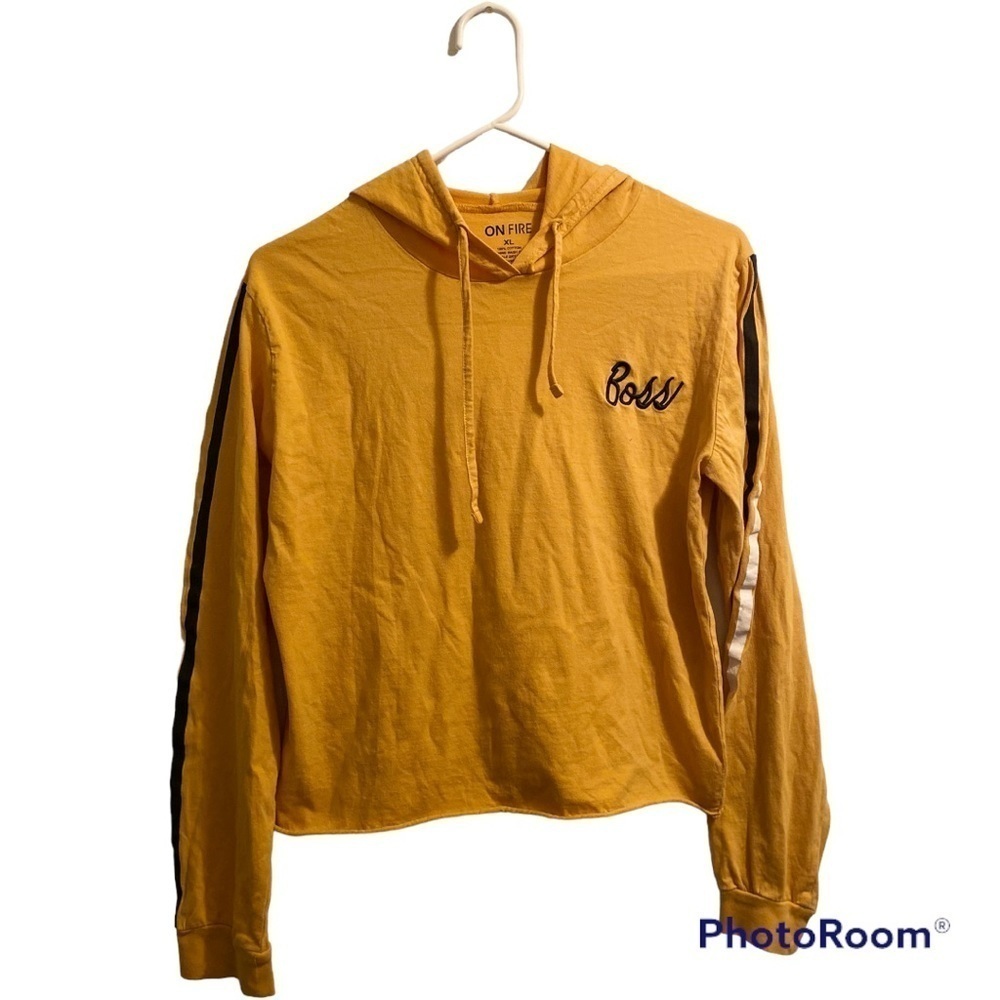 On Fire Yellow “Boss” Lightweight Hoodie, Youth XL, Yellow, 100% Cotton, Casual